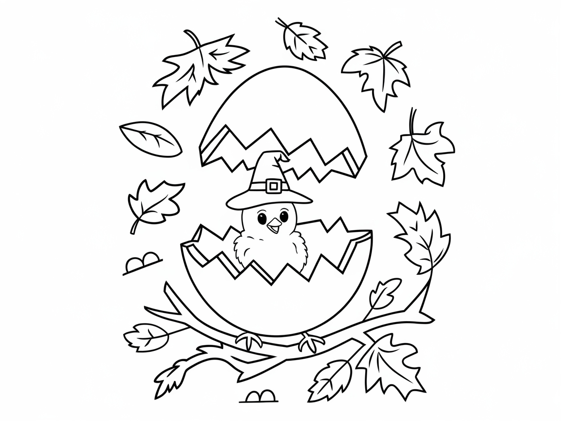Whimsical Chick in a Wizard Hat Hatching