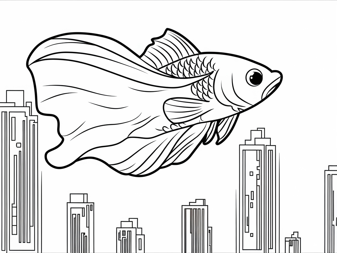 Soaring Betta Fish Over a Cityscape