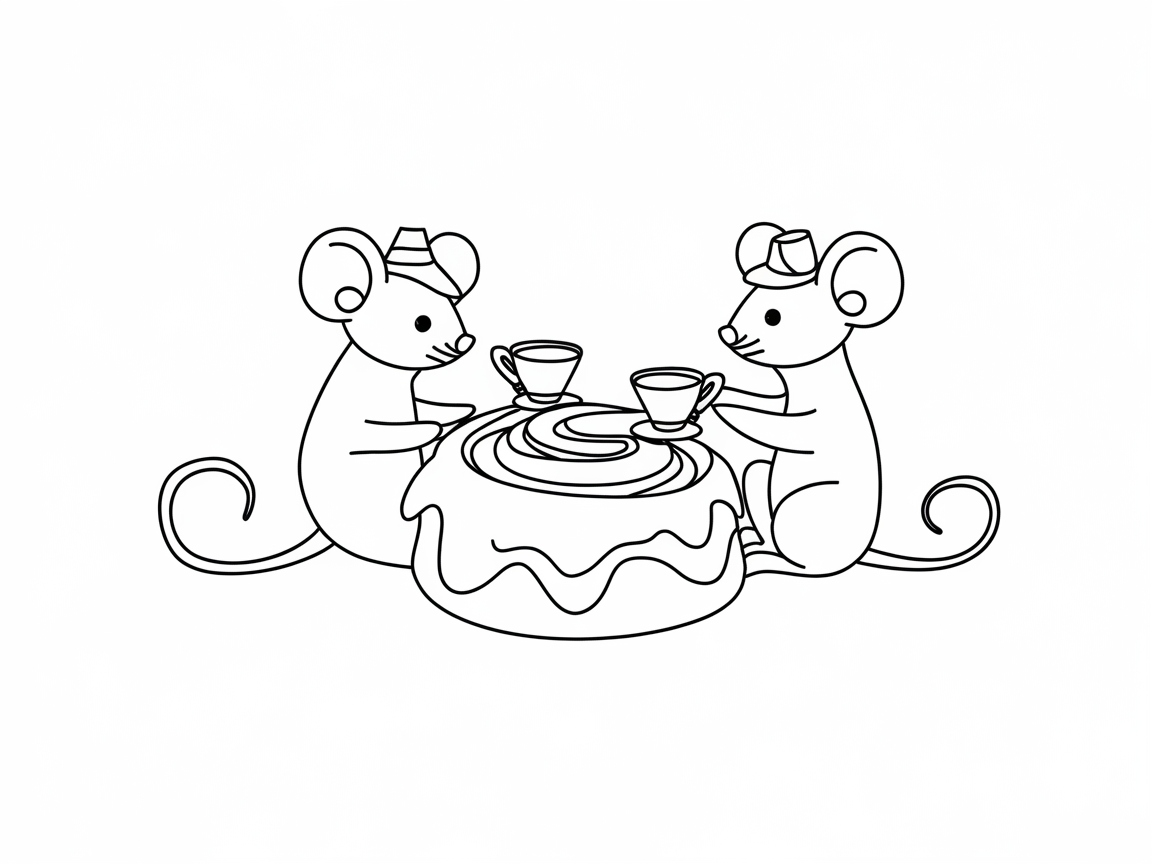 Tea Party with Mice and Cinnamon Roll