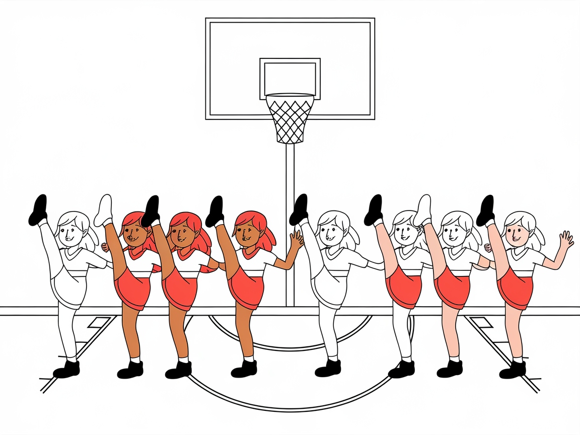 Cheerleader Squad in Perfect Formation