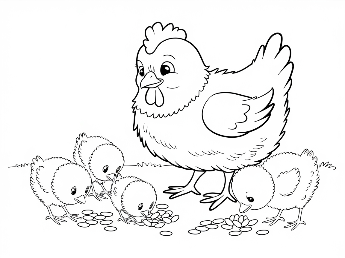 Nurturing Hen and Chicks Ready for Coloring