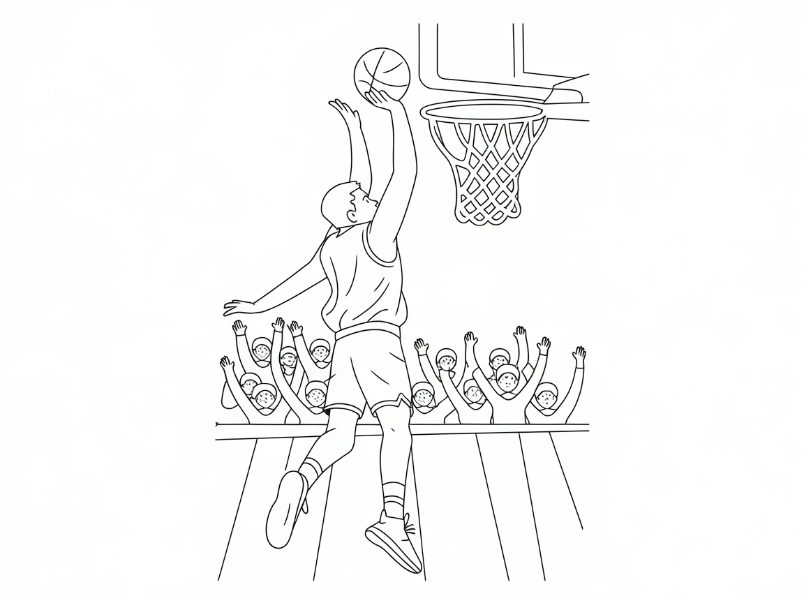 Soar High with This Exciting Basketball Dunk Coloring Page