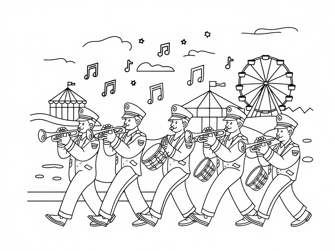 March to the Beat with This Carnival Band Parade Coloring Page