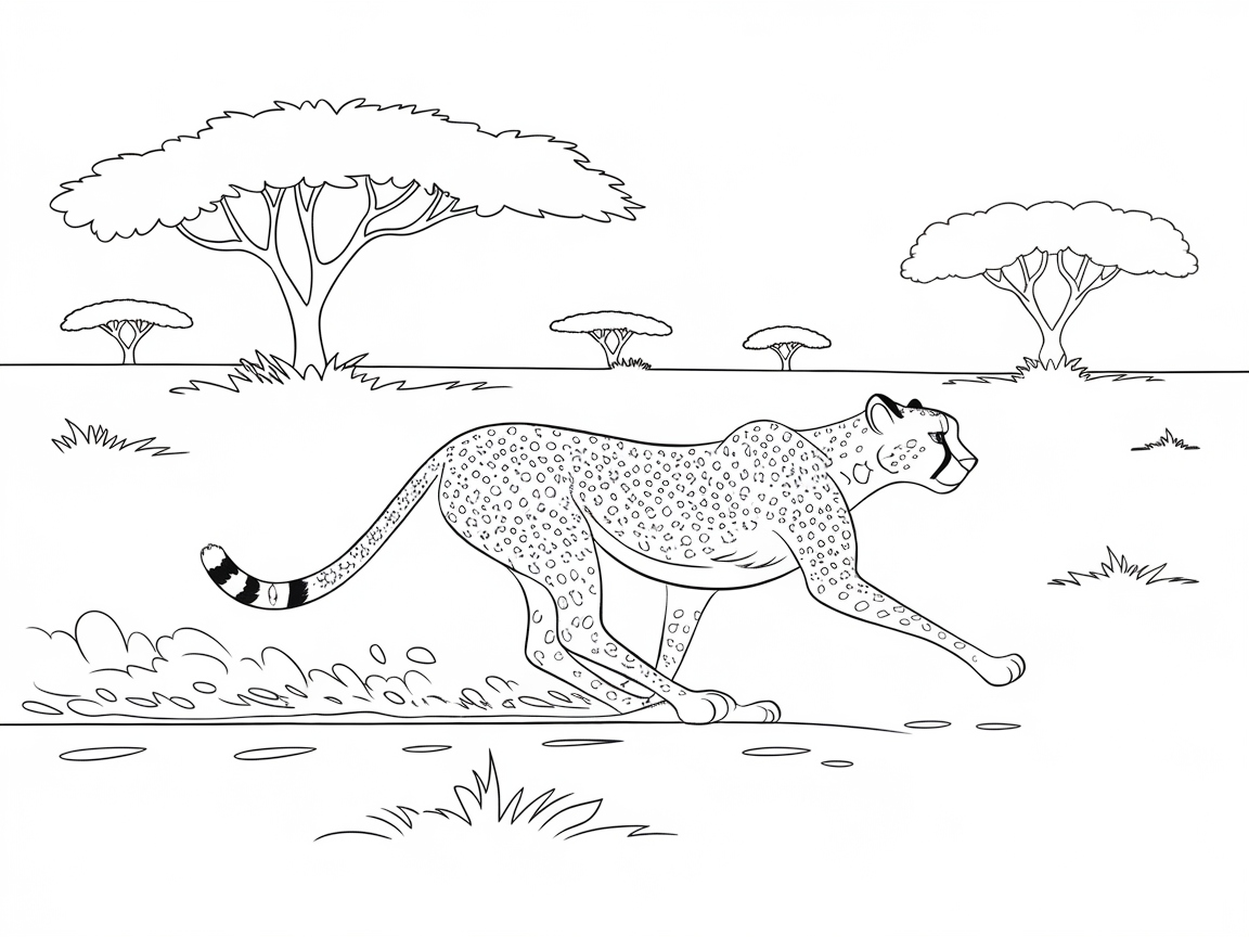 Cheetah on the Savanna—Ready to Color