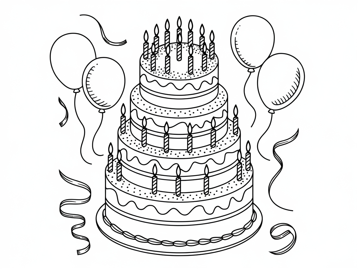 Celebrate with This Delightful Birthday Cake Coloring Page