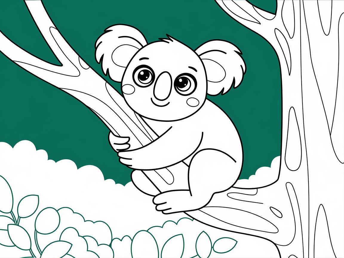 Adorable Big-Eyed Koala Hugging a Tree