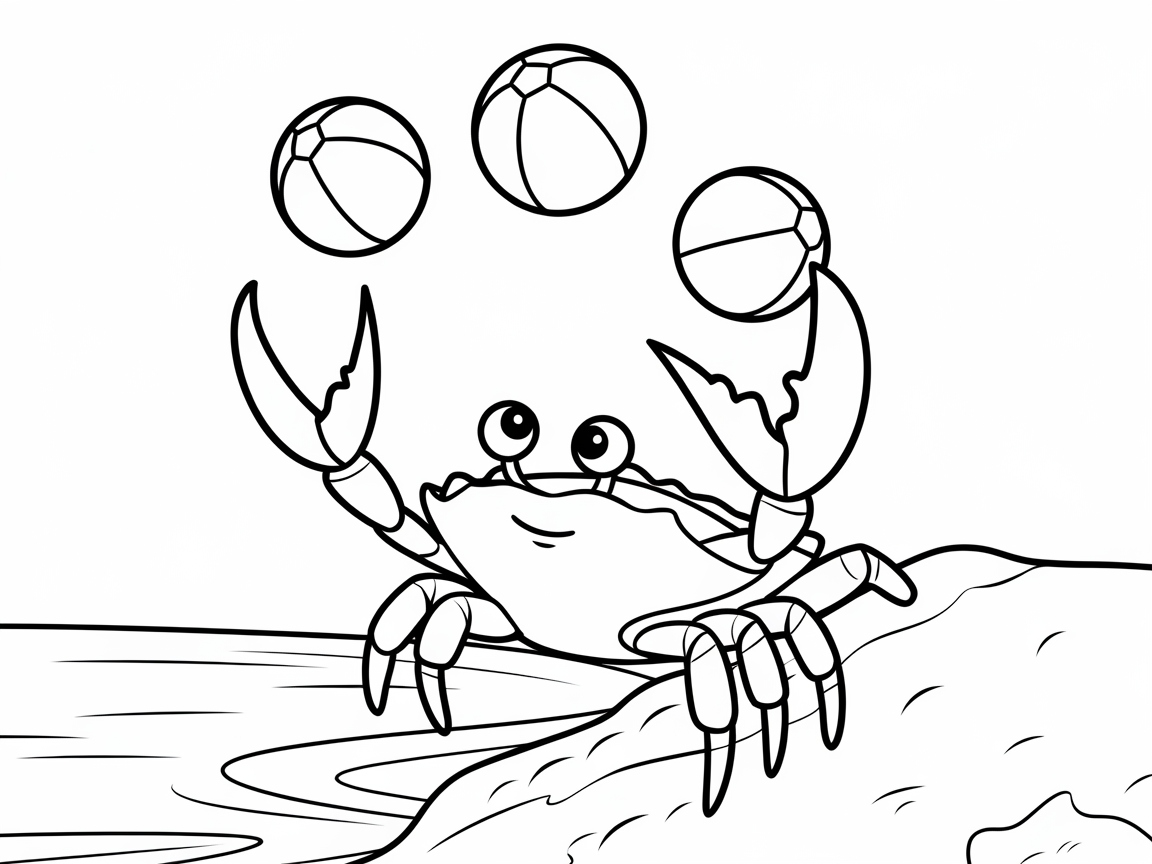 Cheerful Crab Juggling Beach Balls