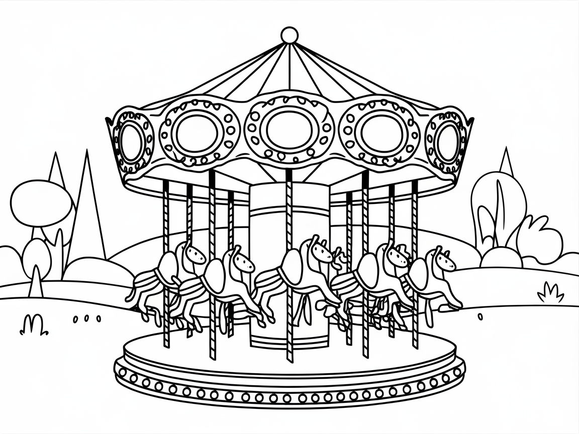 Charming Carousel in a Whimsical Park Scene