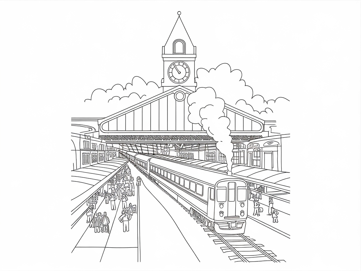 Bustling Holiday Train Station Scene