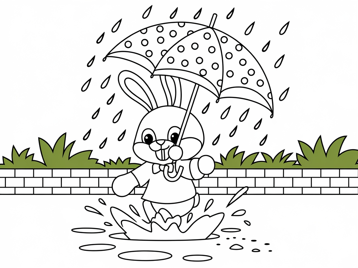 Splashing Fun with Rainy Day Bunny
