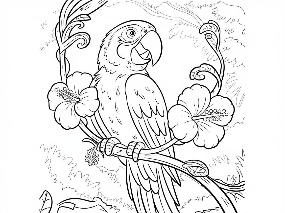 Vibrant Parrot with Tropical Blooms