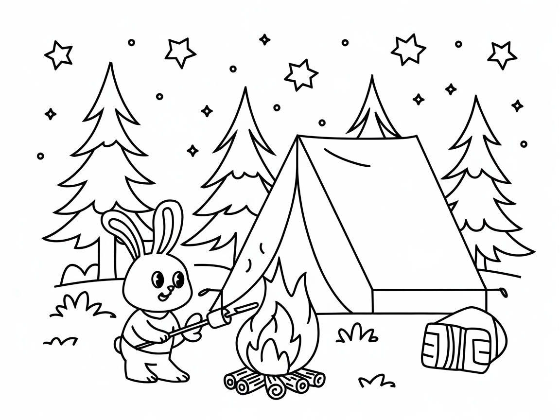 Camping Bunny Under the Starry Night