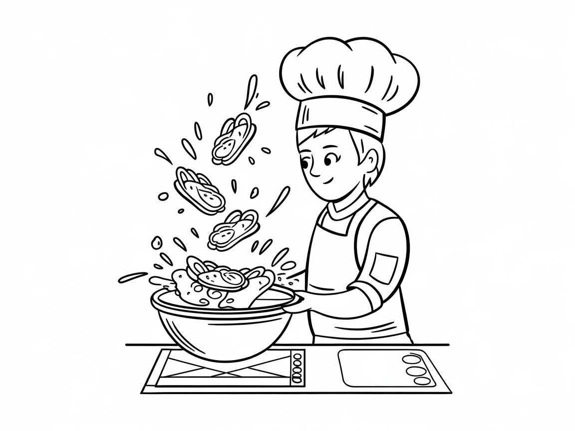 Get Whisked Away with This Chef in Action Coloring Page