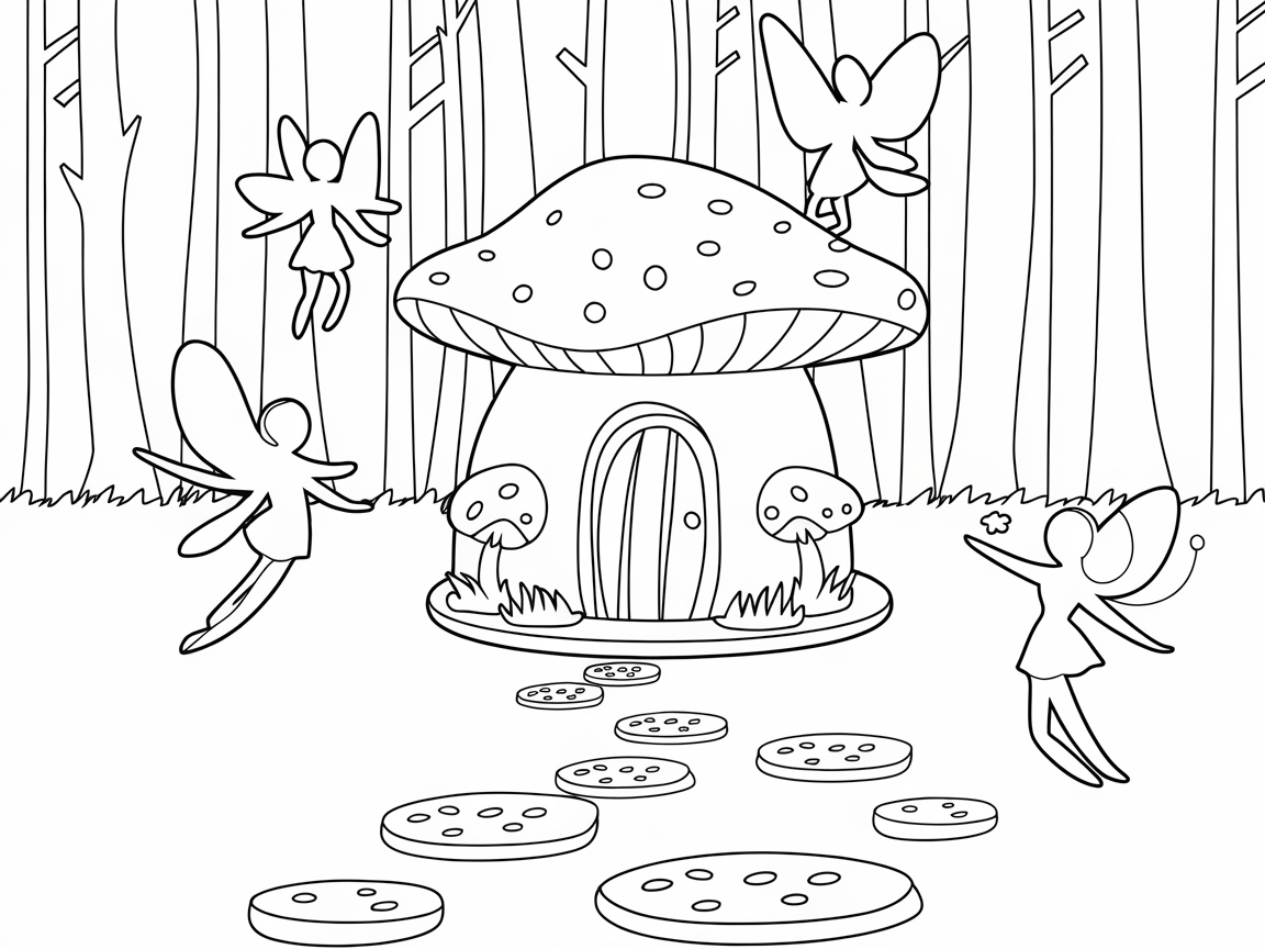 Step Into a Whimsical Fairy Tale with This Mushroom House Coloring Page