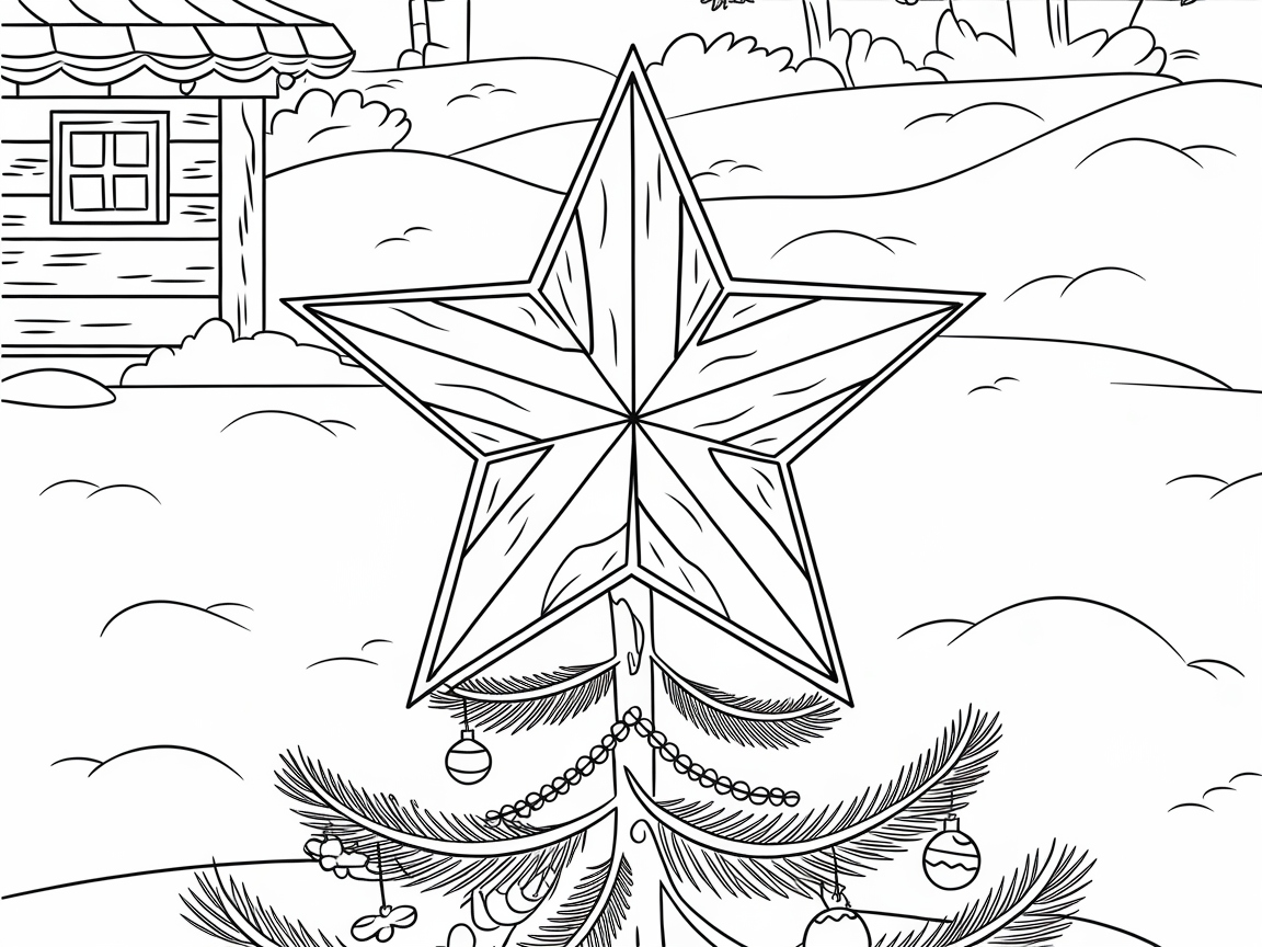 Giant Christmas Star with a Cabin Background