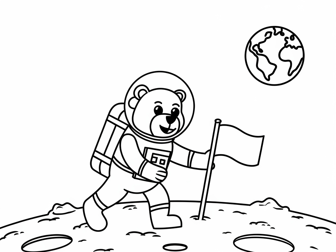Astronaut Bear on a Moon Mission