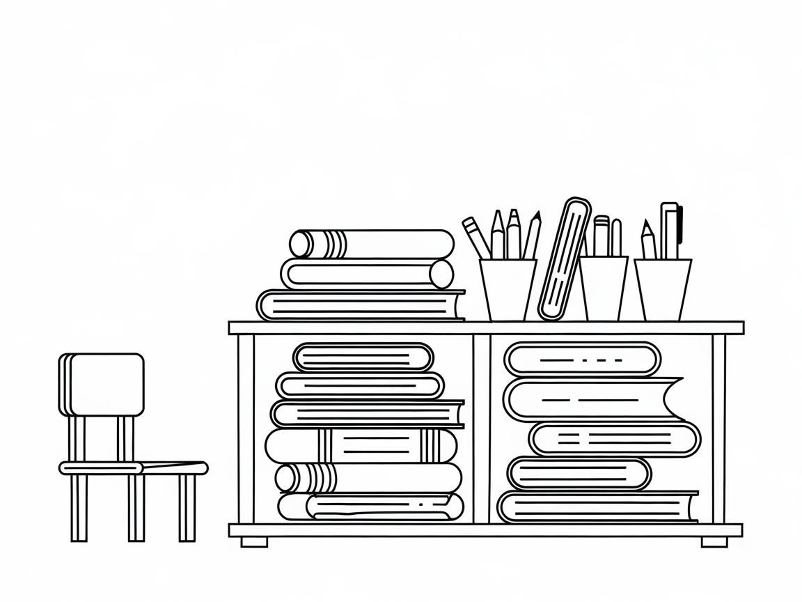 Creative Workspace Bookshelf with Stationery