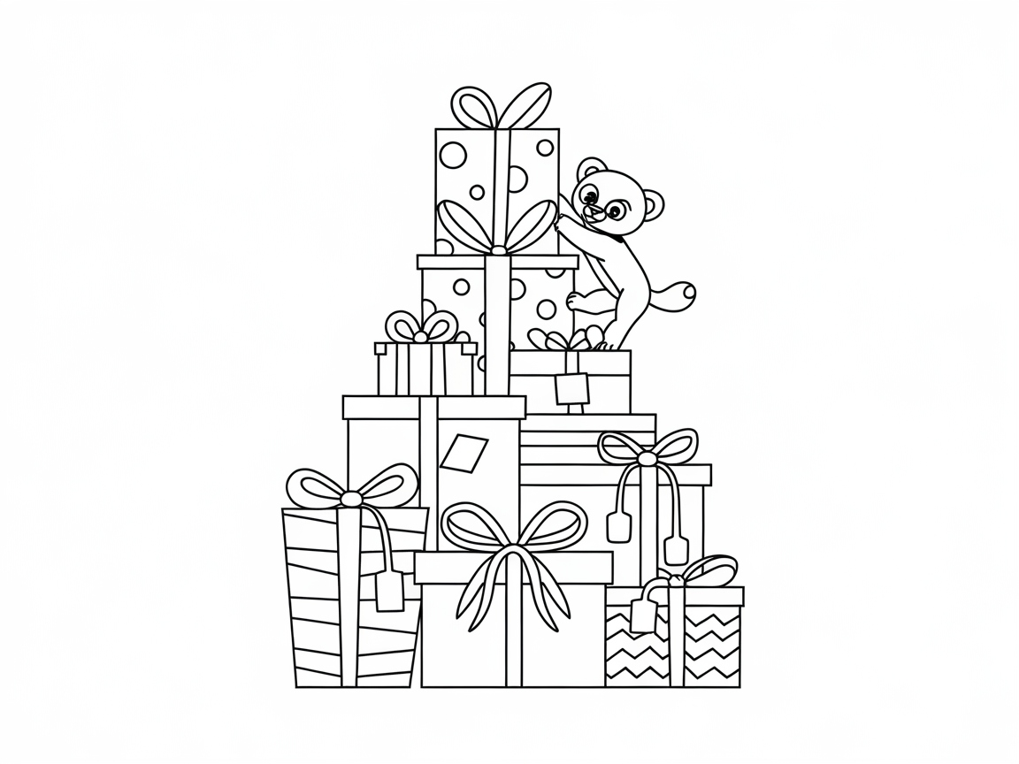 Unwrap the Fun with This Gift-Tower Bear Coloring Page