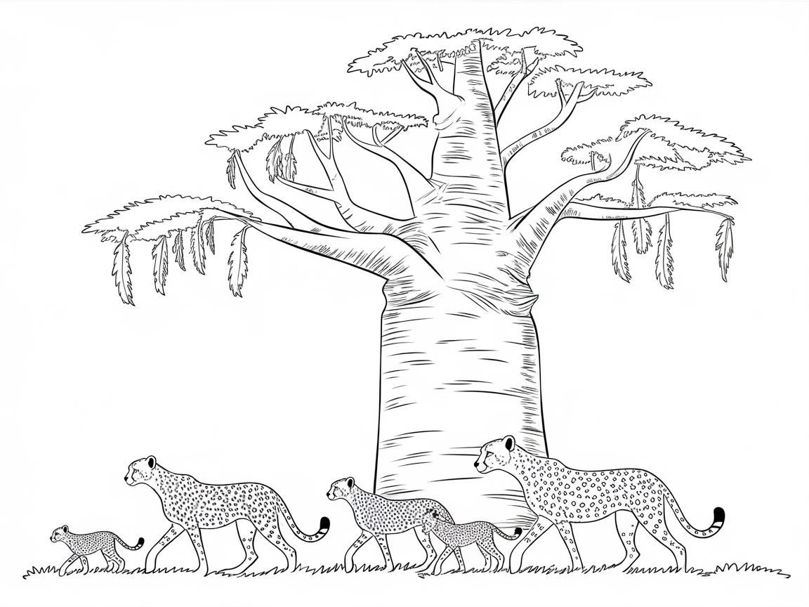 Stroll with Cheetahs Under a Majestic Baobab