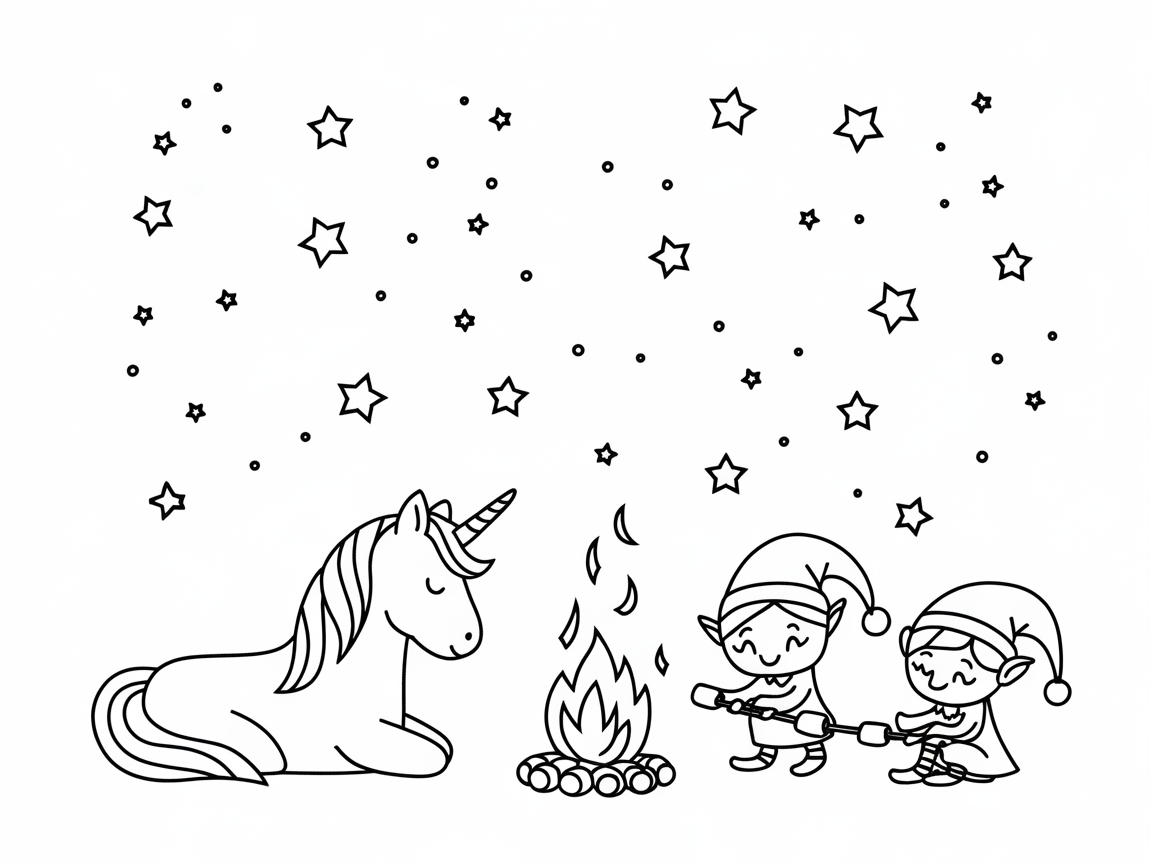 Cozy Campfire with a Sleeping Unicorn and Elves