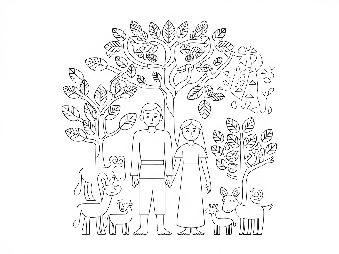 Start Coloring with Adam and Eve in the Garden