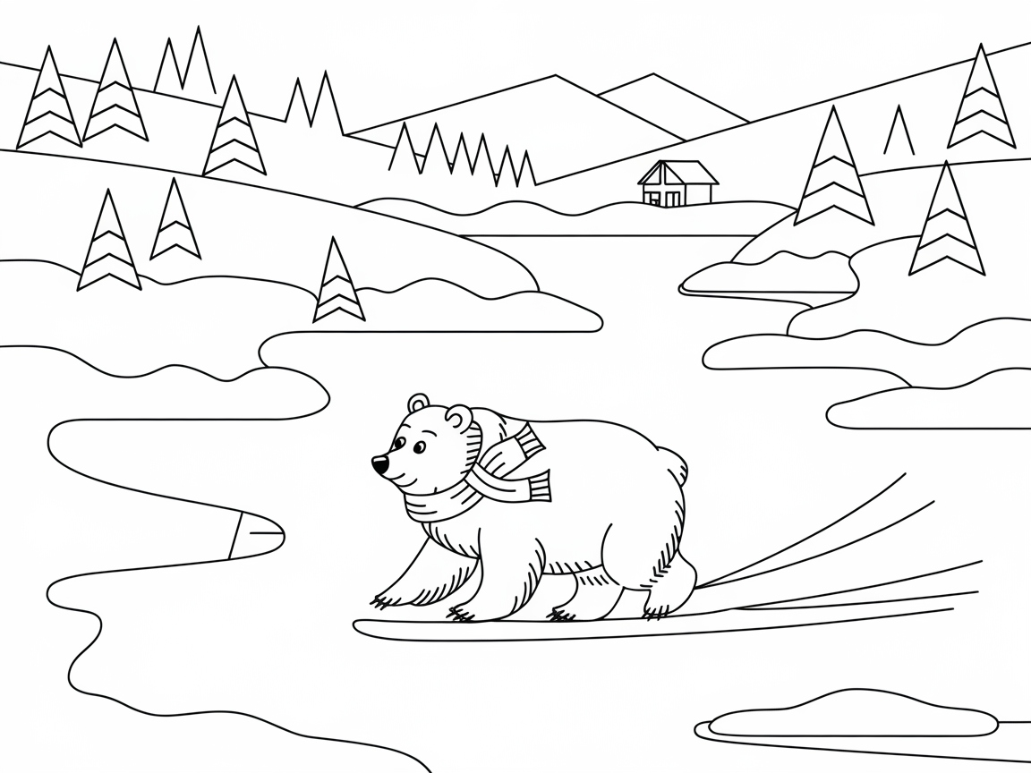 Winter Adventure: Bear on Skis Coloring Page