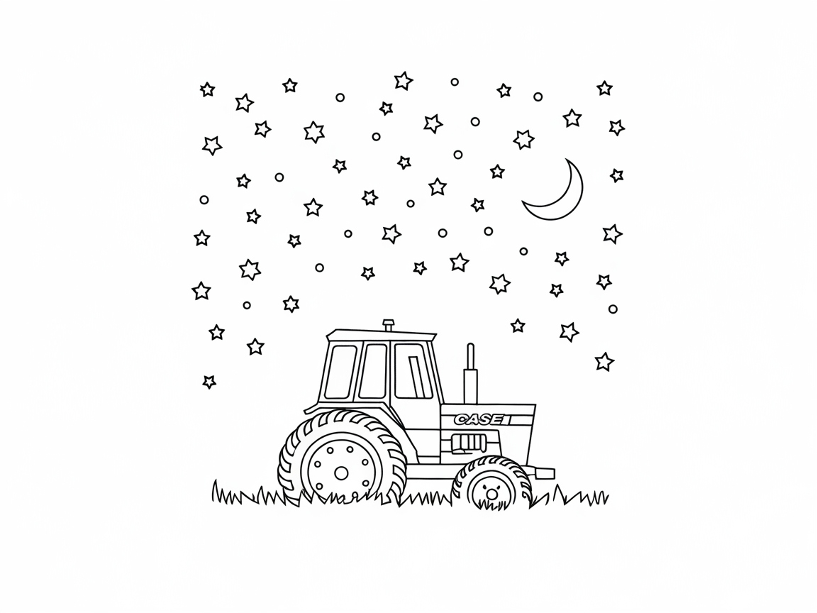 Nighttime Tractor Adventure Under Starry Skies