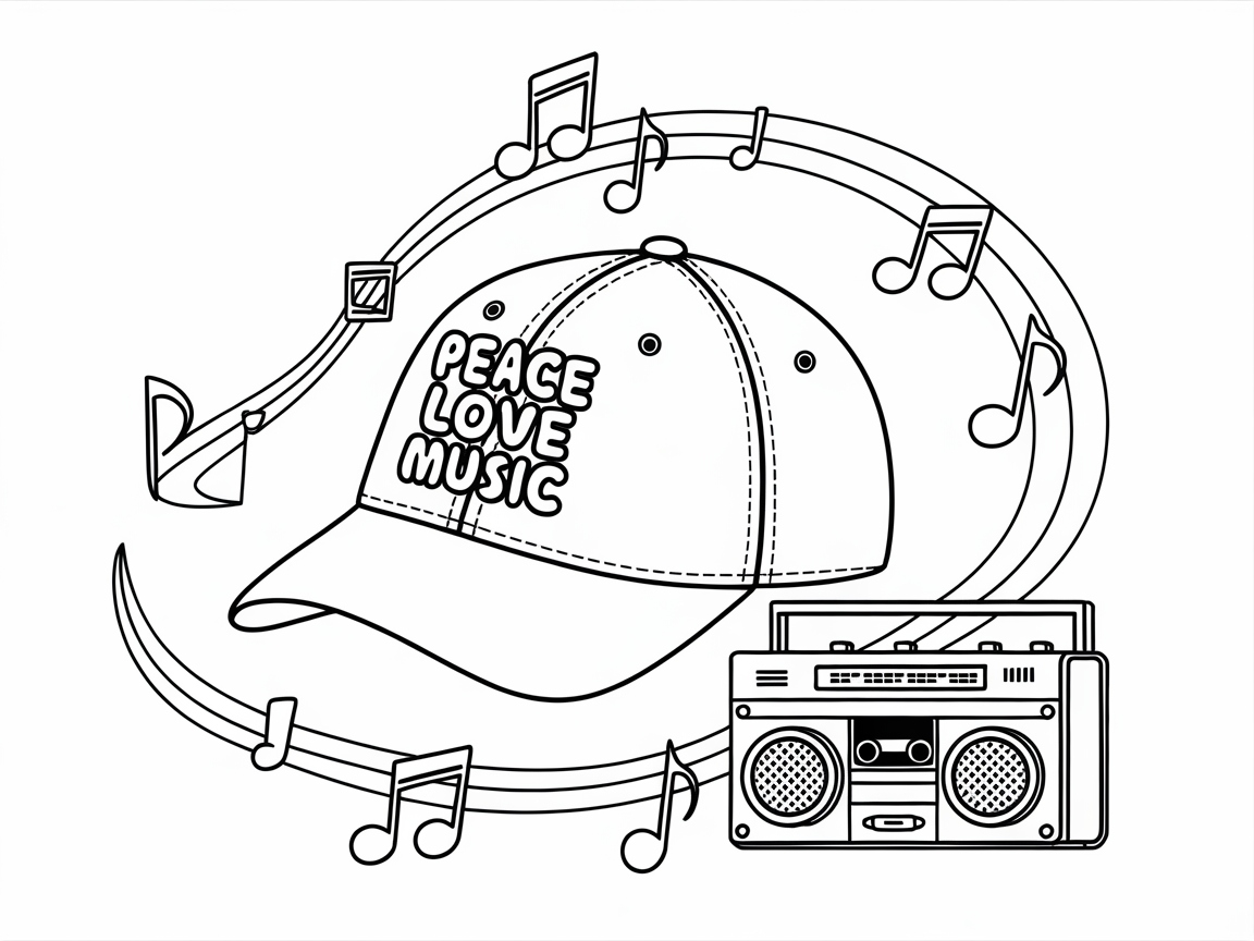 Peace, Love, and Music: A Groovy Cap Coloring Page