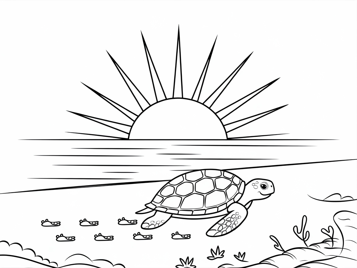 Color the Journey of a Turtle at Sunrise