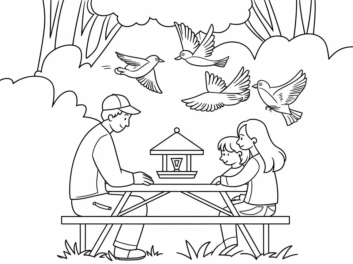 Family Picnic with Chirping Birds