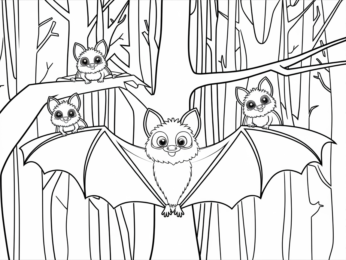 Charming Bat Family in the Forest