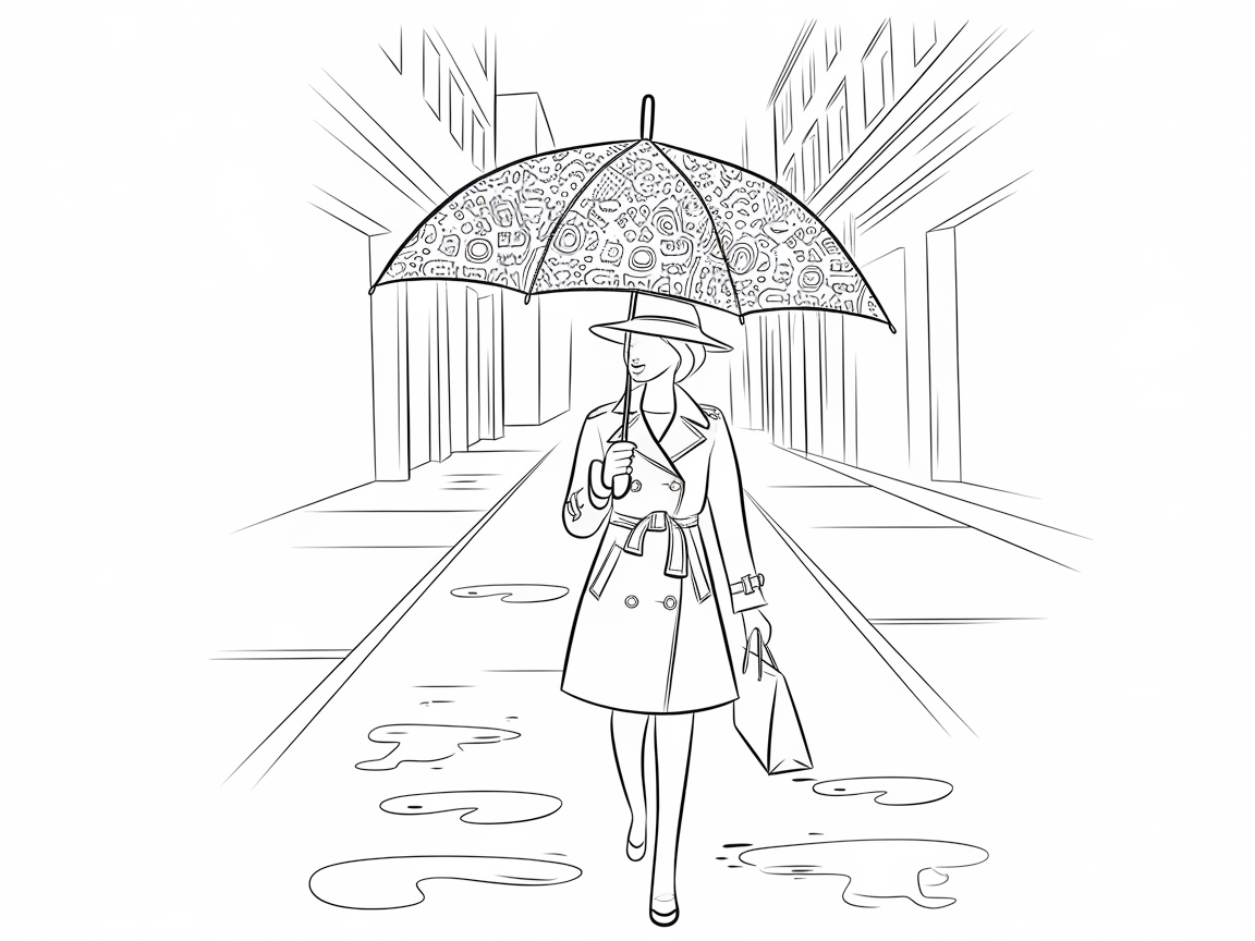 Stroll in Style with This Rainy Day Fashion Scene