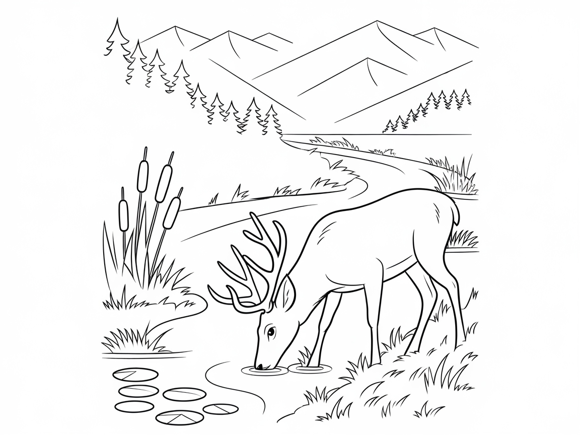 Buck Quenching Thirst by the Mountain Stream