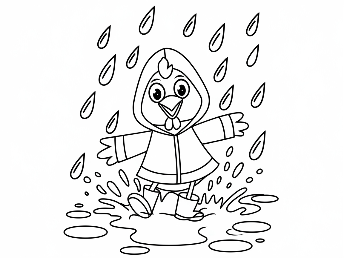 Rainy Day Chicken Fun Coloring Page