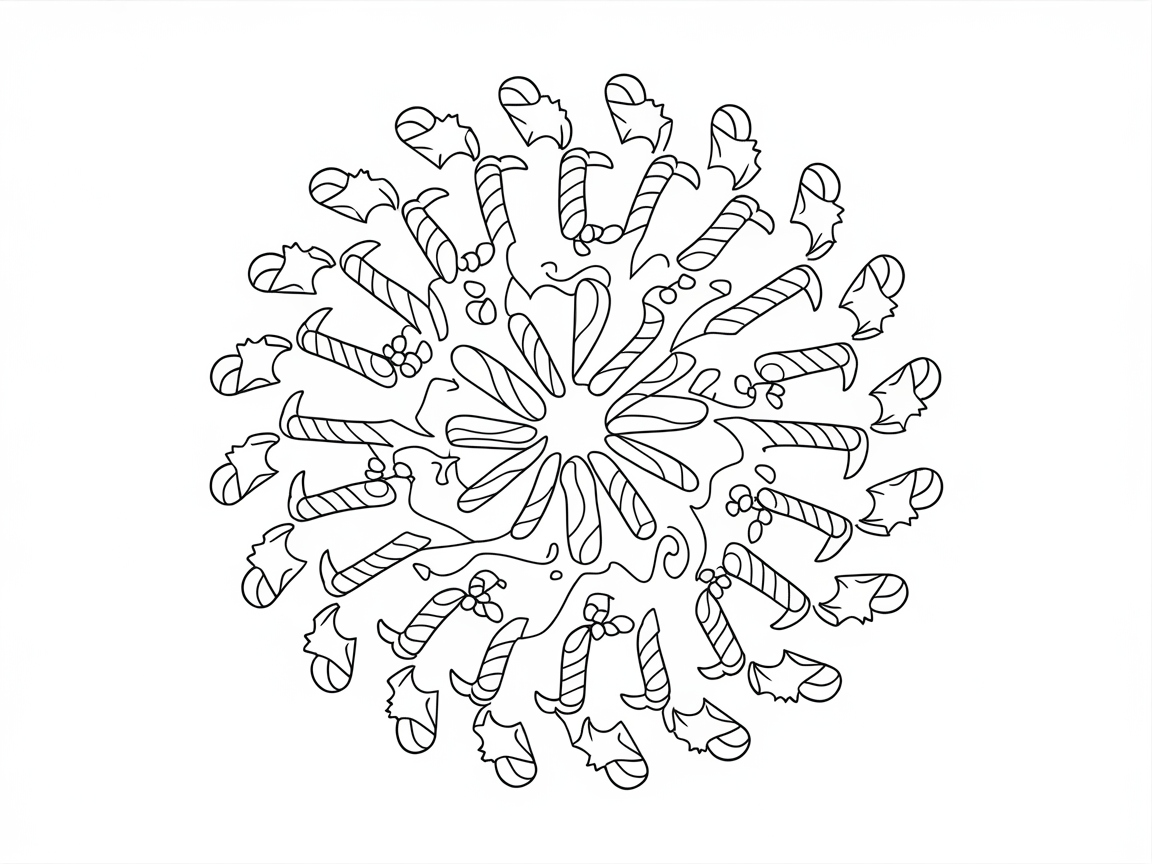 Festive Mandala of Candy Canes and Holly