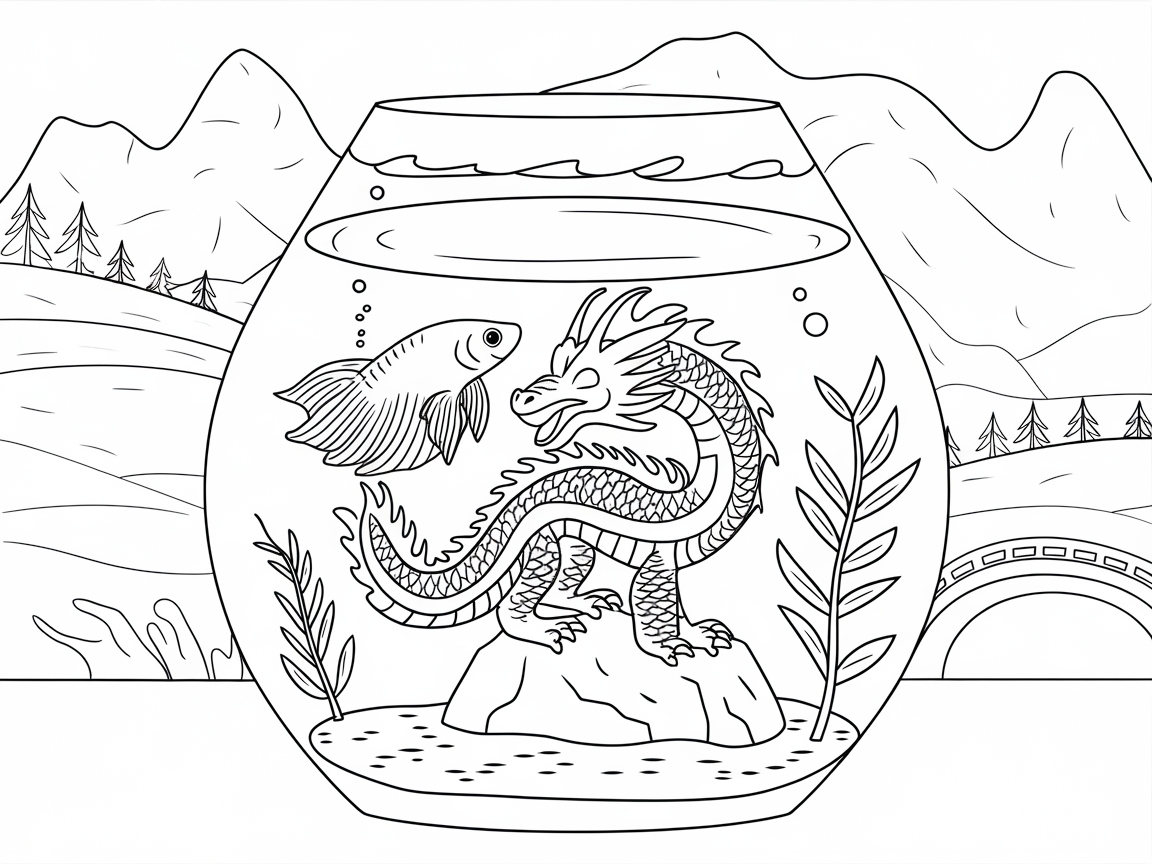 Mythical Betta Fish and Dragon Duo