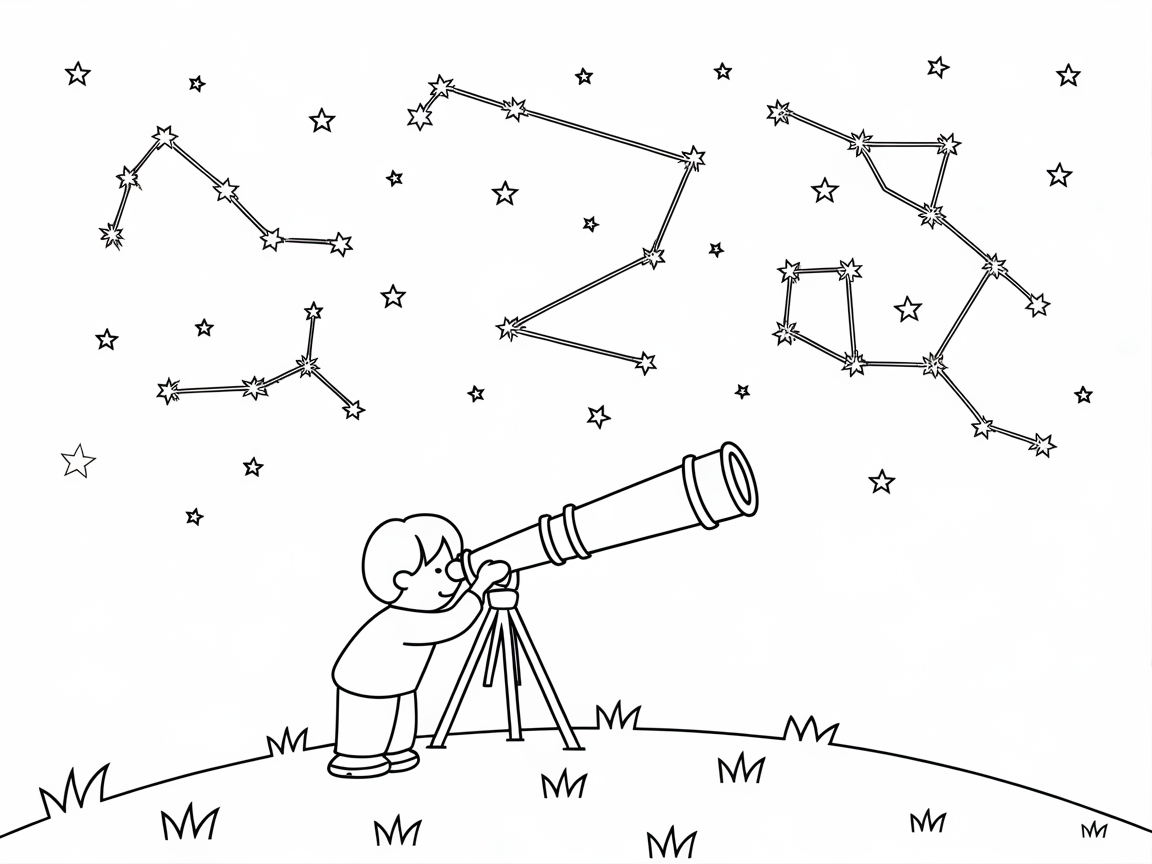 Stargazing Adventure with Telescope and Constellations