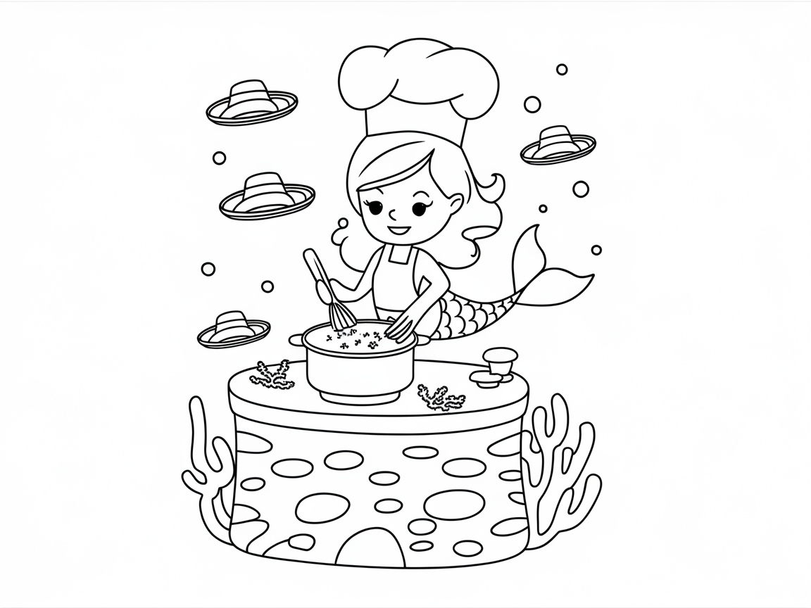 Dive into Creativity with This Mermaid Chef Coloring Page
