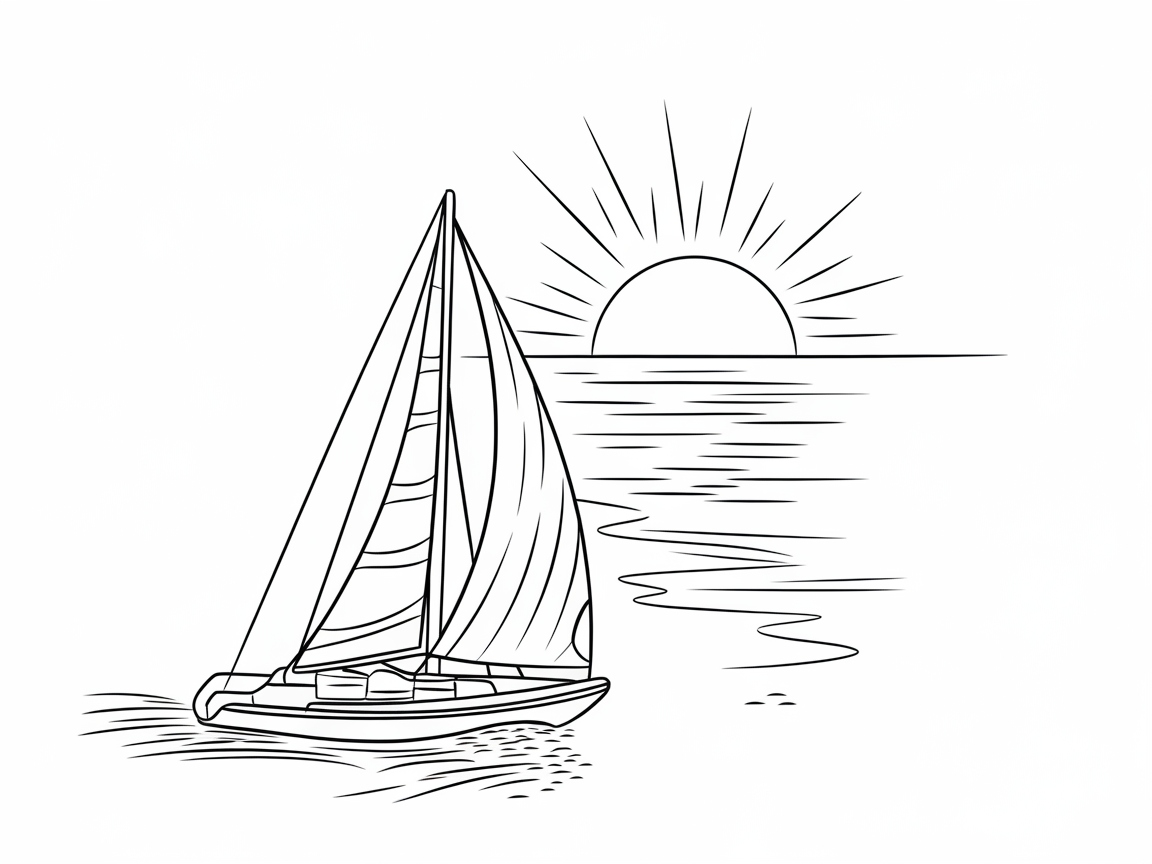 Sail into Sunset Serenity with This Boat Coloring Page