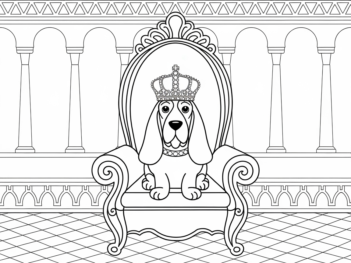 Royal Basset Hound on the Throne