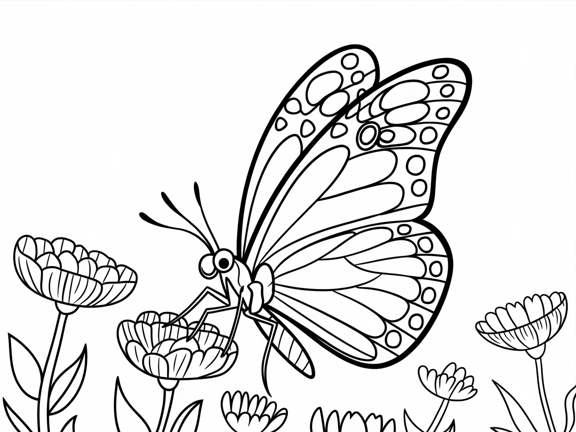 Intricate Butterfly on a Flower Coloring Page