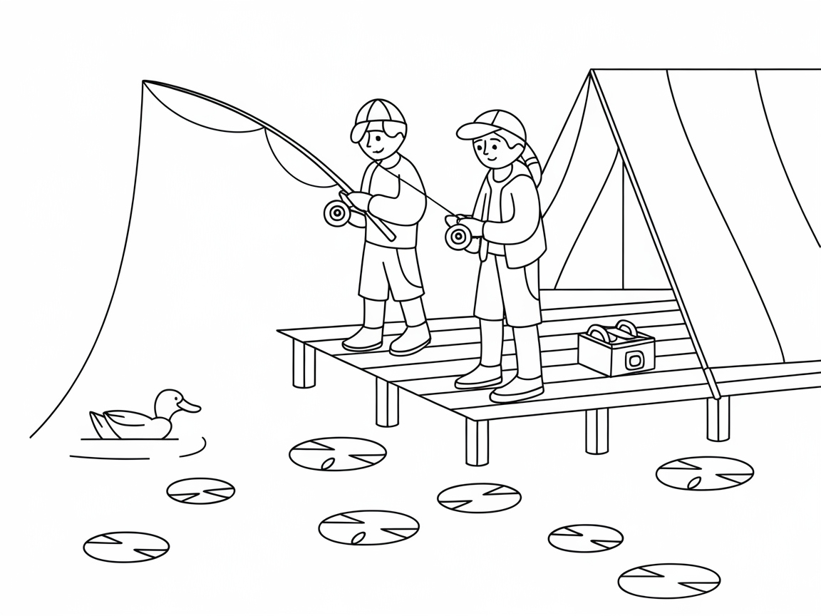 Fishing by the Lakeside: A Peaceful Camp Scene