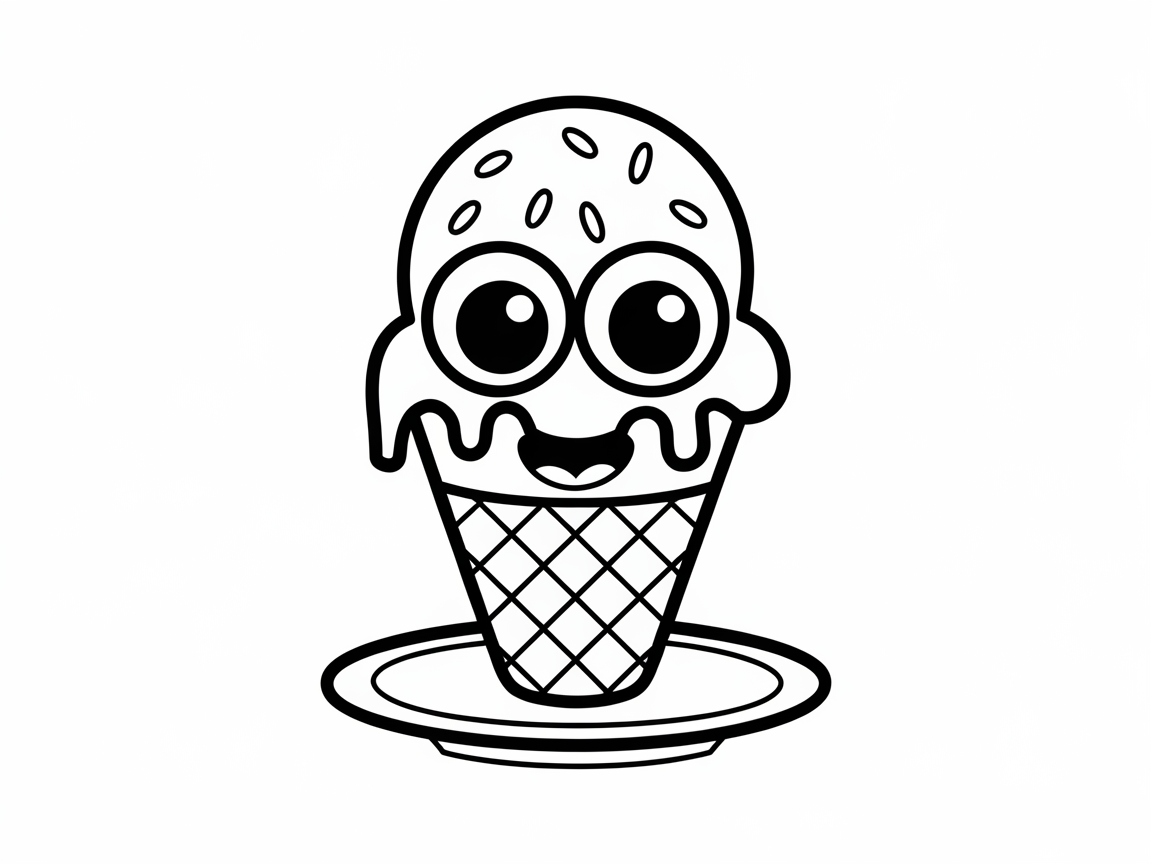 Playful Big-Eyed Ice Cream on a Cone