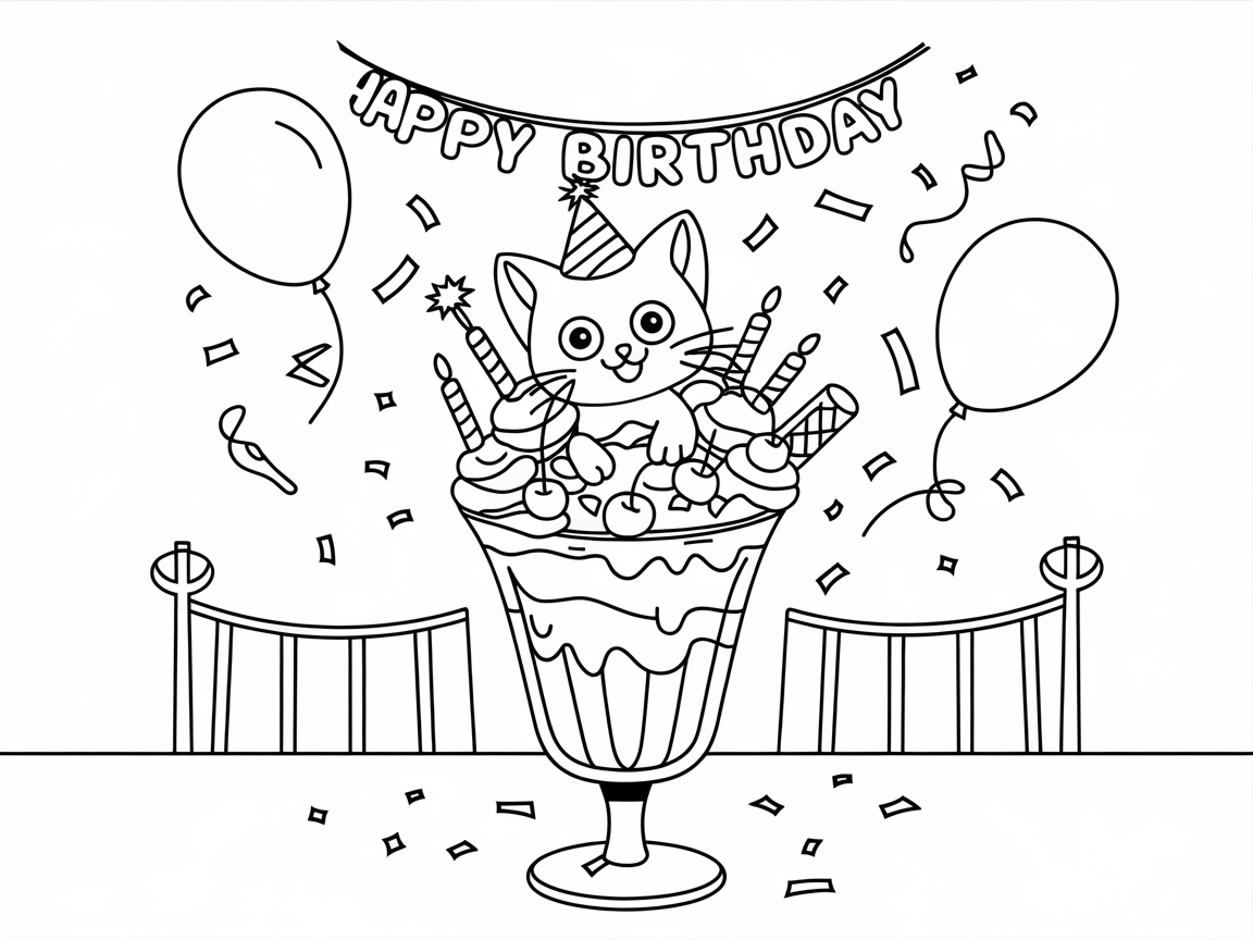 Birthday Bash Cat with Ice Cream Surprise