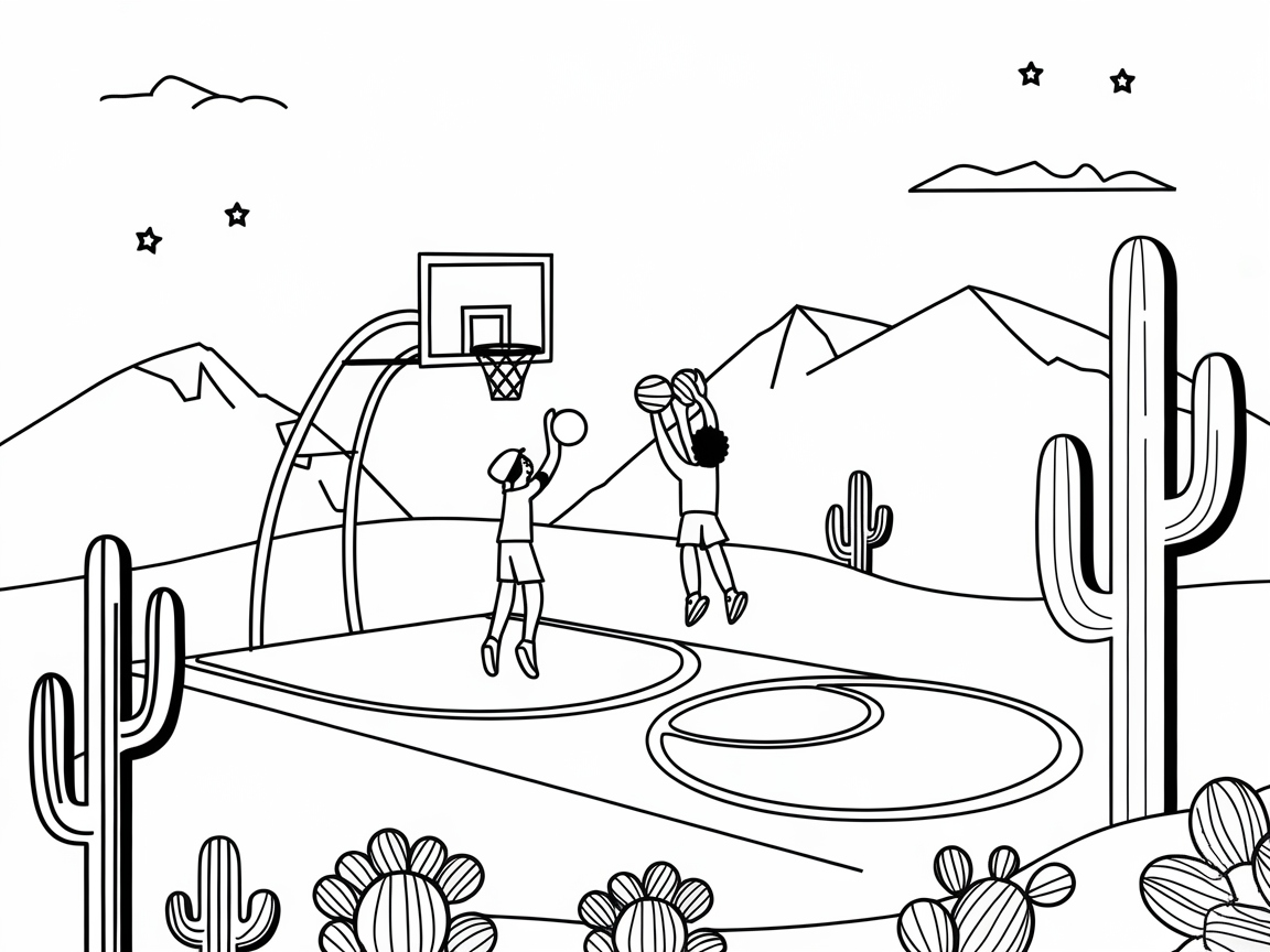 Desert Basketball Duel Coloring Page