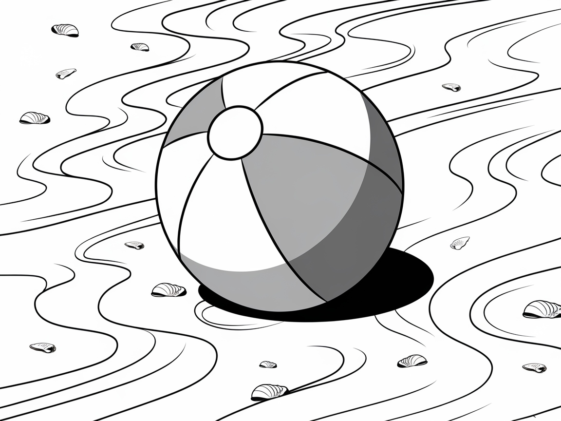 Serene Beach Ball Scene to Color