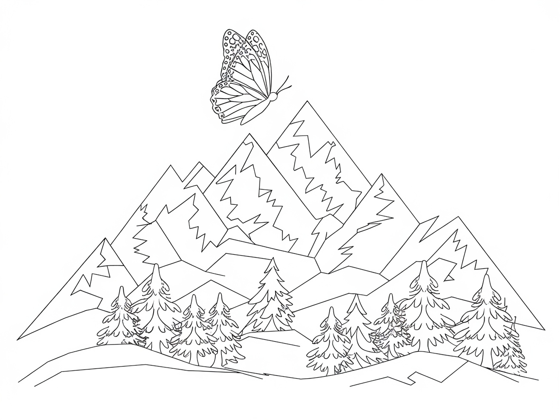 Butterfly Above Majestic Mountain Range