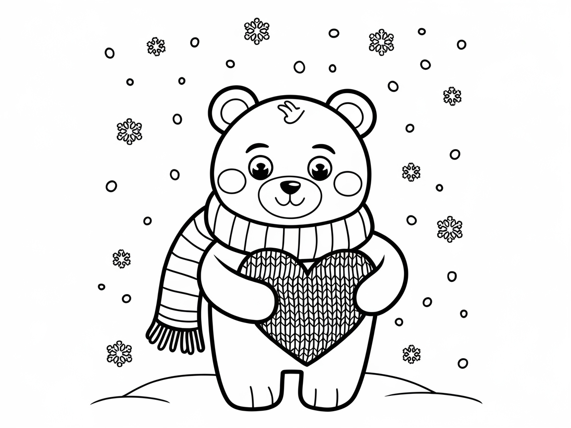 Cozy Winter Bear with Heart and Scarf