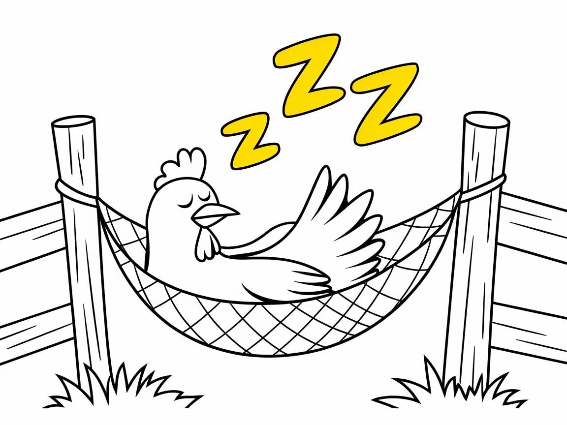 Sleepy Chicken Relaxing in Hammock