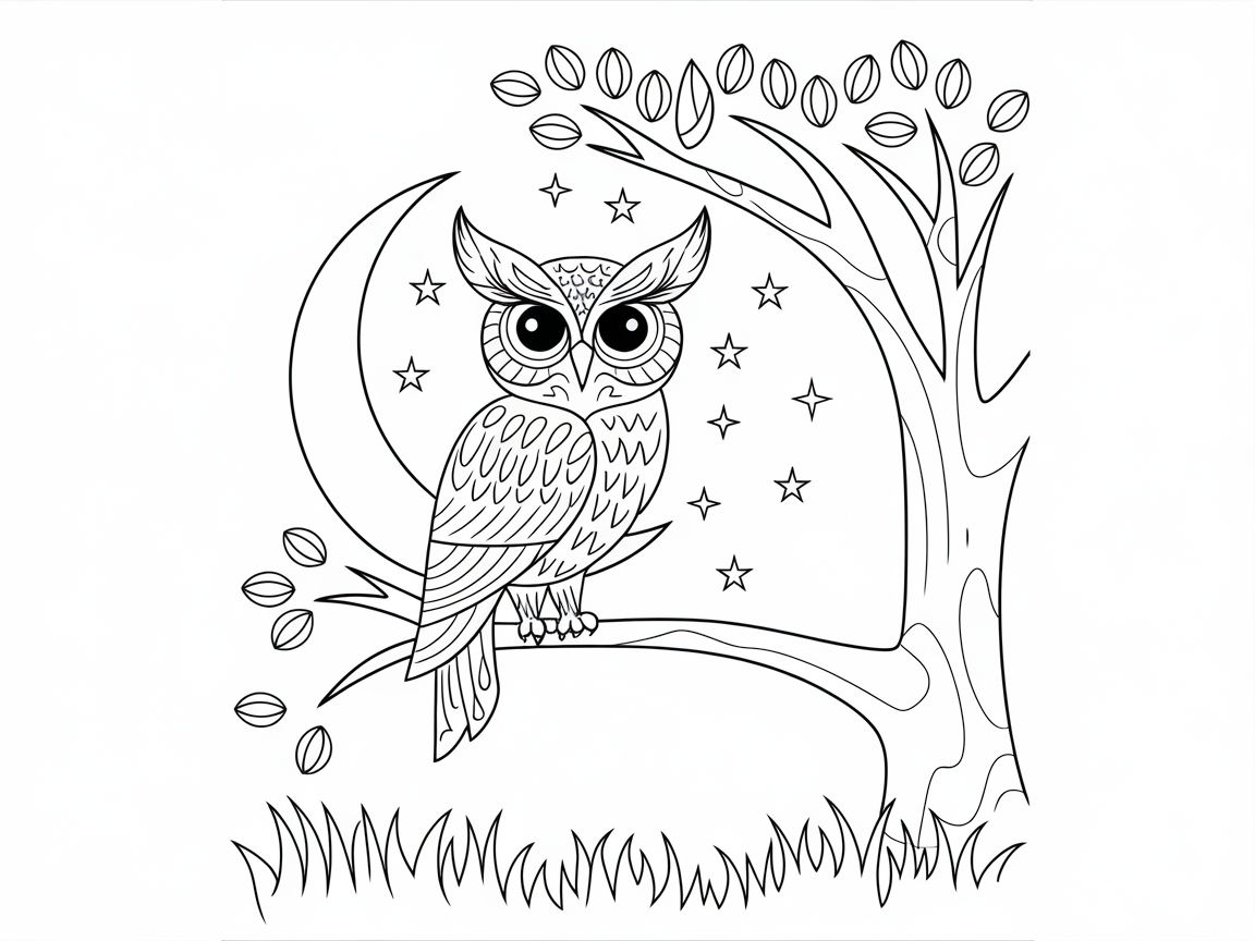 Explore the Night with This Enchanting Owl Coloring Page